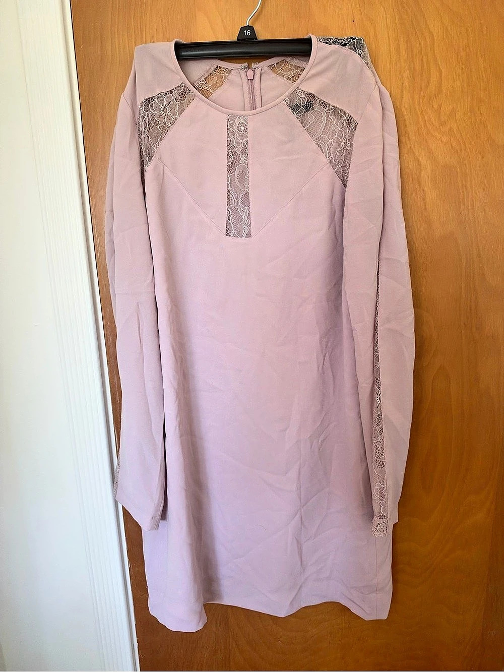 BCBGMAXAZRIA Payten Long-Sleeve Lace-Insert Shift Dress Payten Pink Lace-Insert